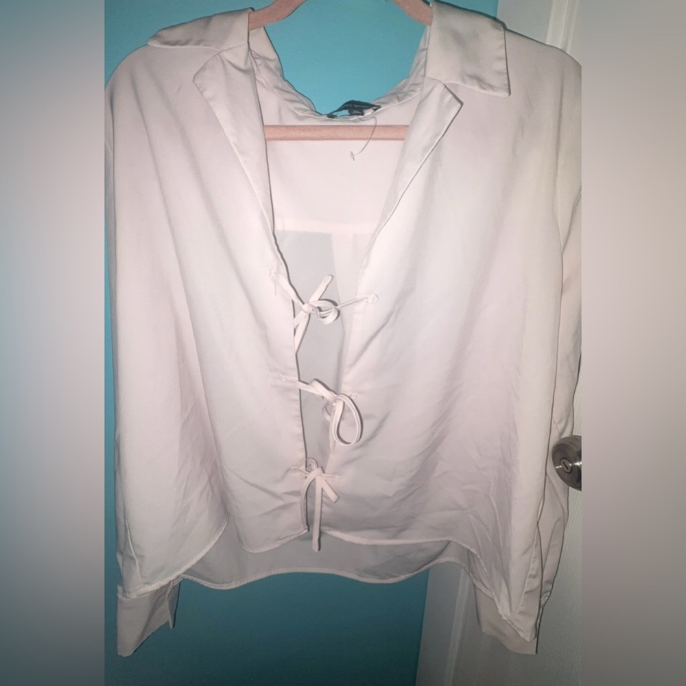 Chic Light Pink Lace-Up Women's Blouse